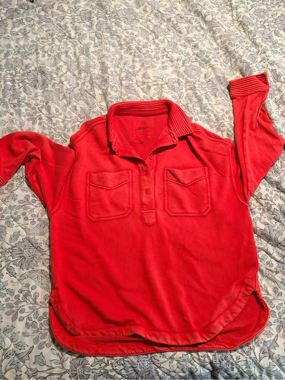 aerie Red Long-Sleeve Polo Sweater with Chest Pockets